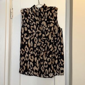 Leopard sleeves blouse with pocket